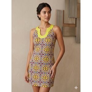 Aryeh Womens Yellow Geometric Floral Tile Print Sleeveless Shift Dress Small